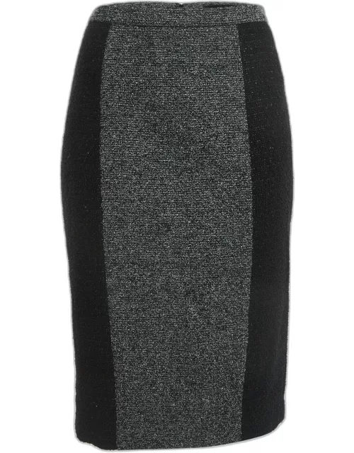 Elie Saab Black/Grey Tweed Pencil Skirt