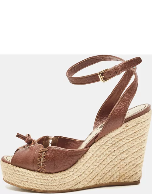Louis Vuitton Brown Leather Wedge Ankle Strap Sandal