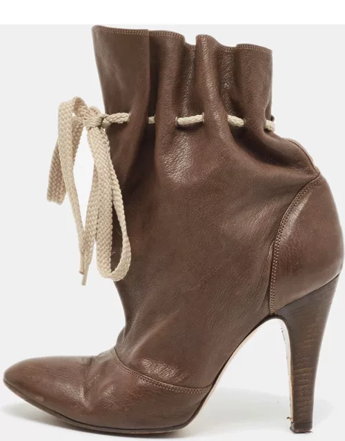 Chloe Olive Green Leather Lace Up Ankle Boot