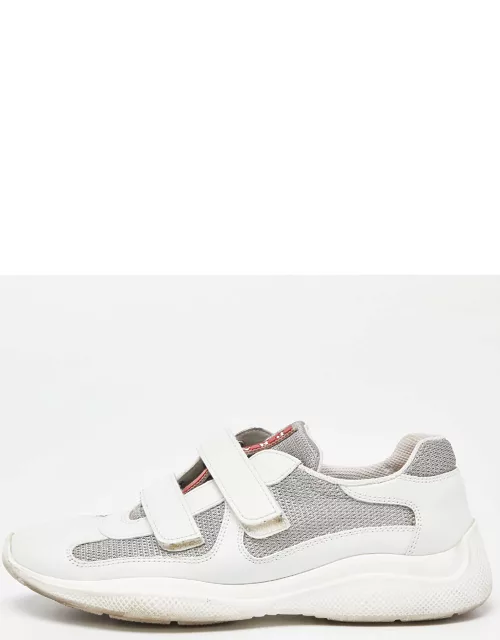 Prada Sport White Leather and Mesh Double Velcro Strap Slip On Sneaker