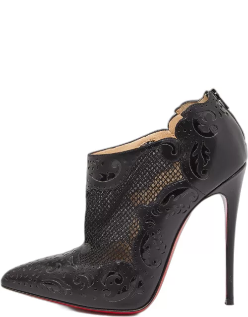 Christian Louboutin Black Leather and Mesh Ankle Bootie