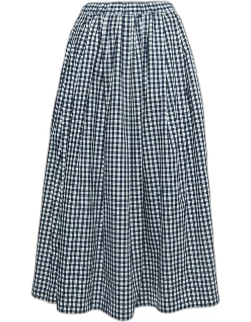 Comme des Garcons Navy Blue Checked Cotton Drawstring Midi Skirt