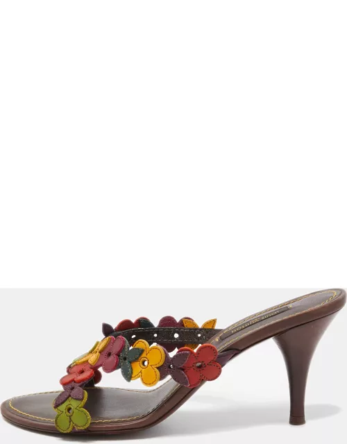 Louis Vuitton Multicolor Leather Flower Embellished Slide Sandal