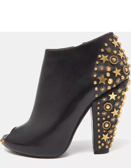 Givenchy Black Leather Studded Peep Toe Ankle Bootie