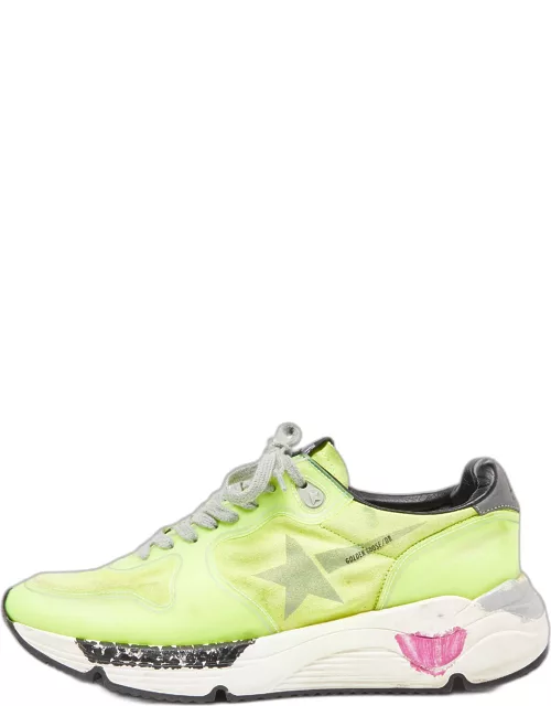 Golden Goose Neon Yellow PVC and Suede Running Sole Sneaker