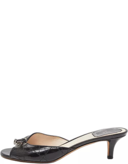 Dior Black Cannage Patent Leather Buckle Open Toe Sandal
