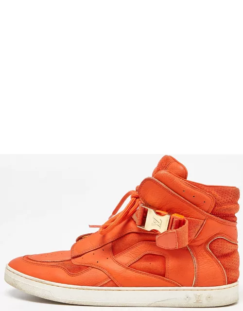 Louis Vuitton Orange Leather and Suede Slipstream High Top Sneaker