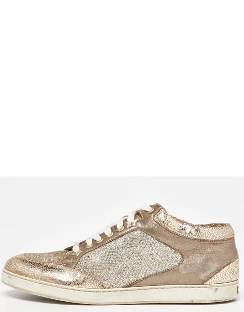 Jimmy Choo Gold Leather and Coarse Glitter Miami High Top Sneaker