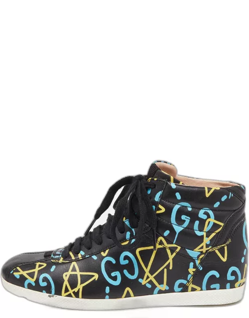 Gucci Black Graffiti Leather Ghost High Top Sneaker