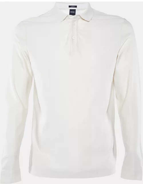 Boss Hugo Boss Beige Patterned Cotton Knit Long Sleeve T-Shirt