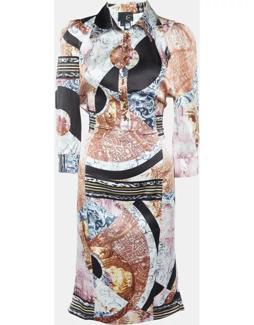 Just Cavalli Multicolor Printed Silk Satin Midi Dress
