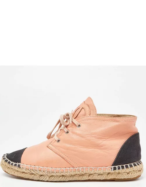 Chanel Orange/Black Leather and Canvas Cap Toe High Top Espadrille Sneaker