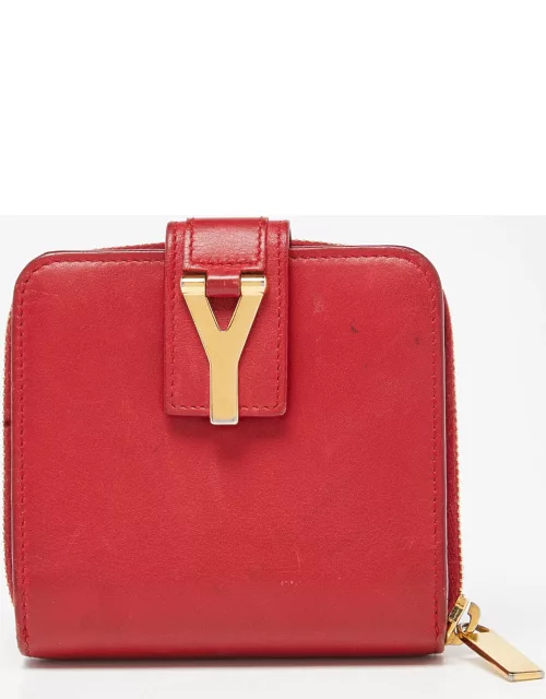 Saint Laurent Red Leather Y line Zip Compact Wallet