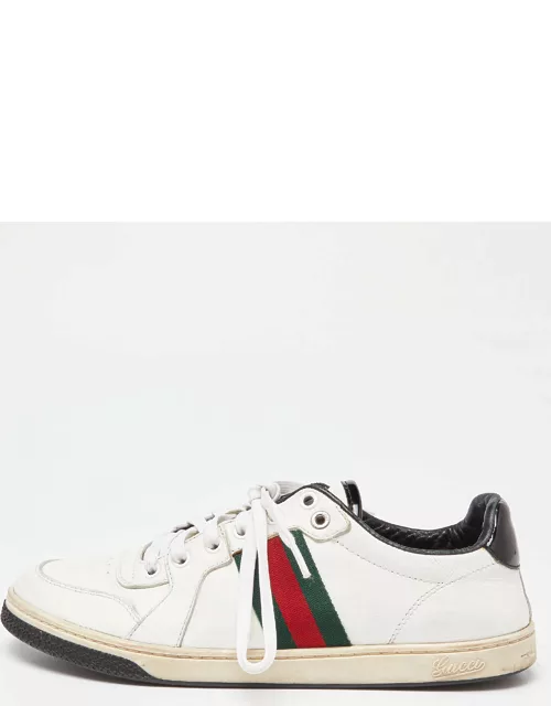 Gucci White/Black Leather Ace Web Detail Low Top Sneaker