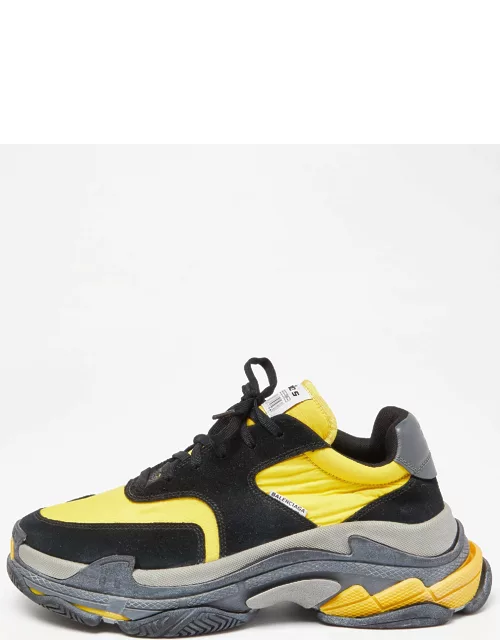 Balenciaga Black/Yellow Suede and Nylon Triple S Sneaker