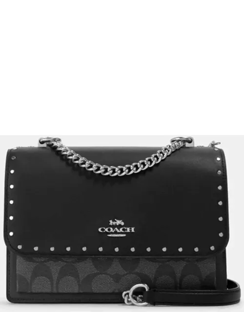 Coach Black Signature Coated Canvas and Snake Embossed Leather Klare Crossbody Bag