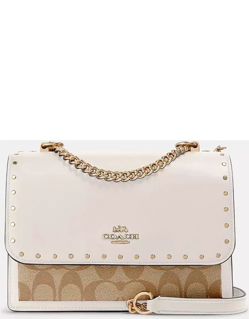Coach White/Beige Signature Coated Canvas and Snake Embossed Leather Klare Crossbody Bag
