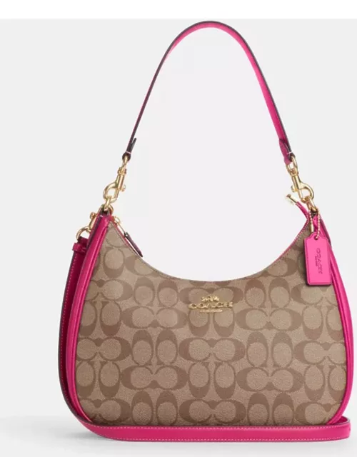Coach Beige/Pink Signature Coated Canvas and Leather Teri Hobo Bag