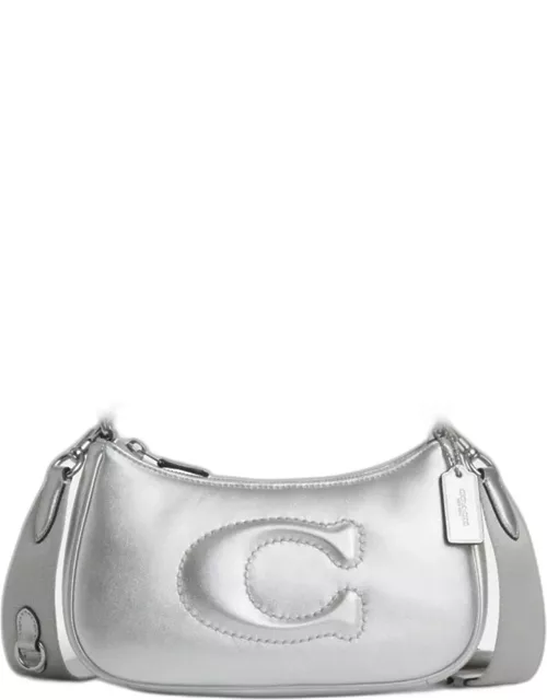 Coach Metallic Silver Leather Signature Quilted Teri Shoulder Bag