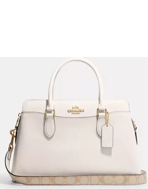 Coach White/Beige Signature Canvas and Leather Darcie Carryall Bag