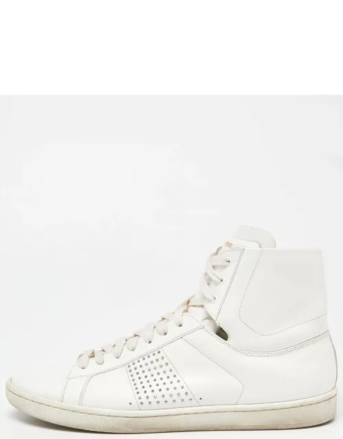 Saint Laurent White Leather Wolly High Top Sneaker