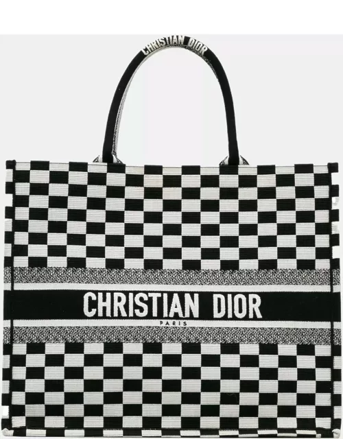 Dior Black/White Large Check Book Tote