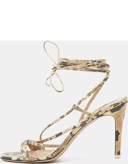 ATTICO Brown/Beige Python Embossed Leather Ankle Wrap Sandal