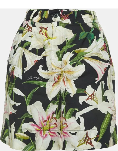 Dolce & Gabbana Black Floral Printed Cotton Shorts
