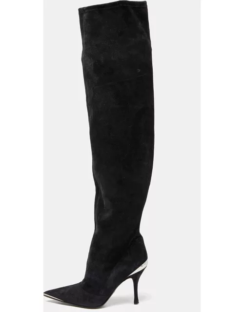 Dolce & Gabbana Black Suede Metal Over the Knee Boot