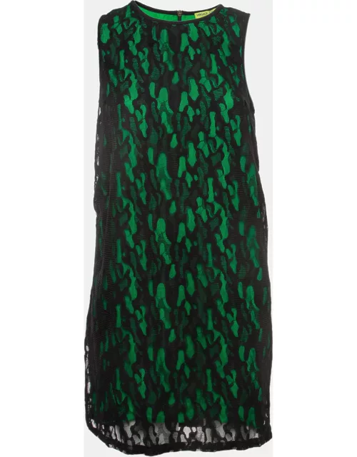 Versace Jeans Black/Green Lace Overlay Sleeveless Short Dress