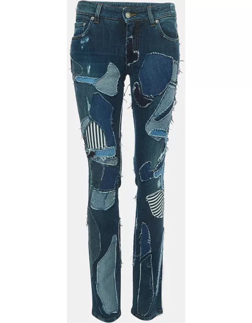 Dolce & Gabbana Blue Distressed Patched Denim Skinny Jeans