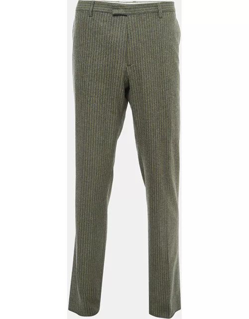 Etro Grey/Yellow Striped Wool Blend Trousers