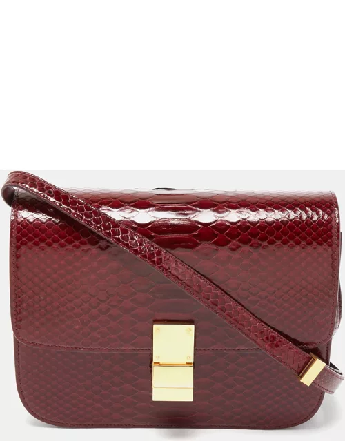 Celine Red/Black Python Medium Classic Box Shoulder Bag