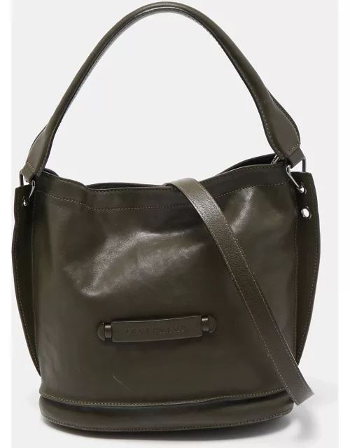 Longchamp Olive Green Leather 3D Bucket Bag