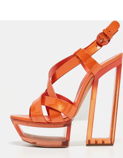 Casadei Orange Patent Leather Ankle Strap Sandal