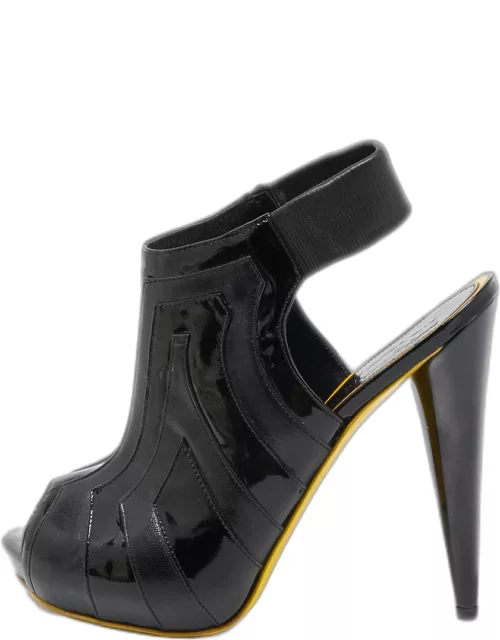 Alexander McQueen Black Patent and Leather Peep Toe Boot