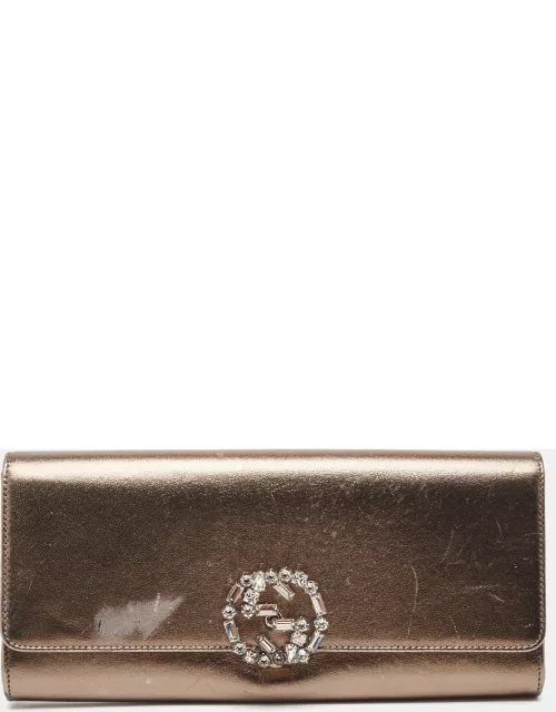 Gucci Metallic Leather GG Crystals Broadway Clutch