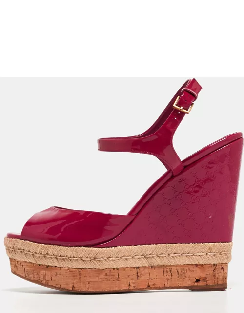 Gucci Pink Patent Leather Hollie Wedge Sandal