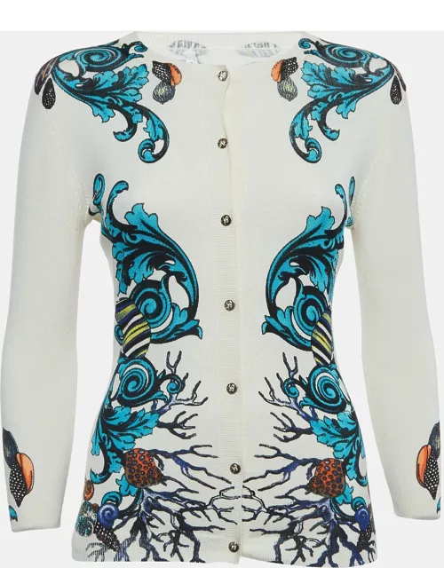 Versace Collection Cream Printed Knit Button Front Top
