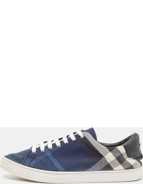 Burberry Blue/White Nova Check Denim and Leather Low Top Sneaker