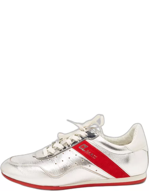 Christian Louboutin Silver/Red Leather and Suede My K Low Sneaker