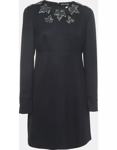 Alexander McQueen Black Crystals Embellished Wool Mini Dress