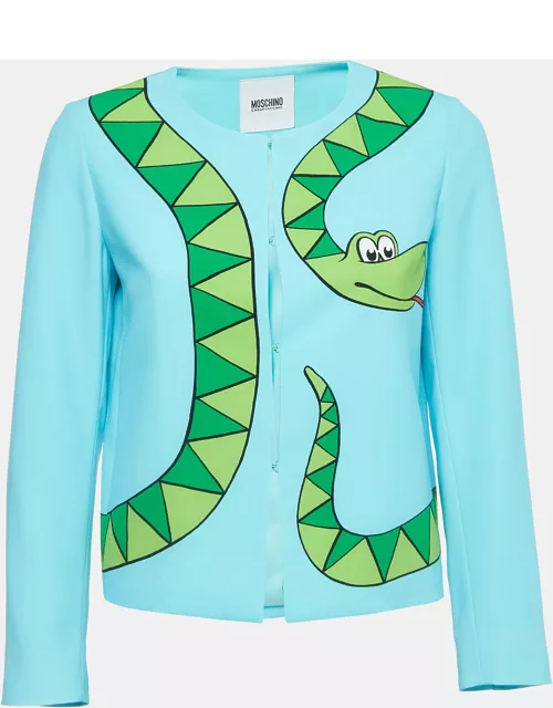 Moschino Cheap & Chic Blue Snake Print Crepe Hook Front Coat