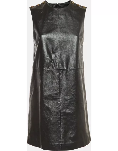 Gucci Black Leather Sleeveless Mini Dress