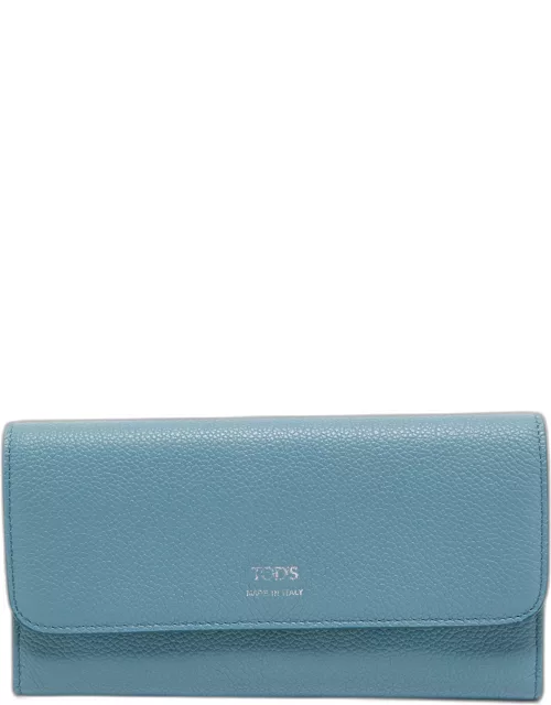 Tod's Light Blue Leather Trifold Continental Wallet