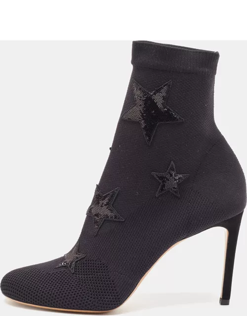 Valentino Black Knit Fabric Star Embellished Sock Boot