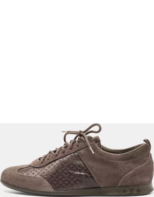 Louis Vuitton Brown Suede And Monogram Satin Low Top Sneaker