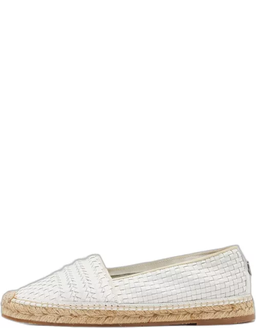 Moncler White Woven Leather Espadrille Flat