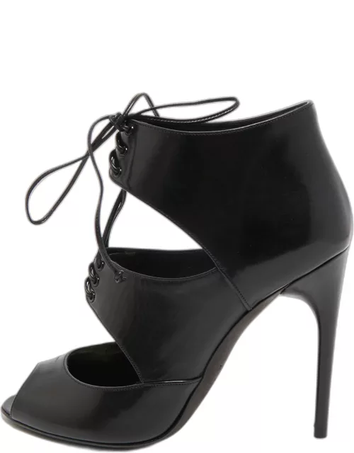 Tom Ford Black Leather Peep Toe Ankle Bootie