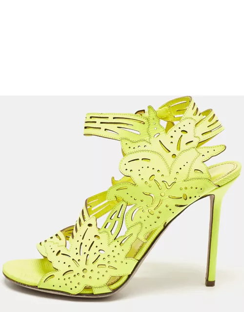 Sergio Rossi Green Leather Ankle Strap Sandal